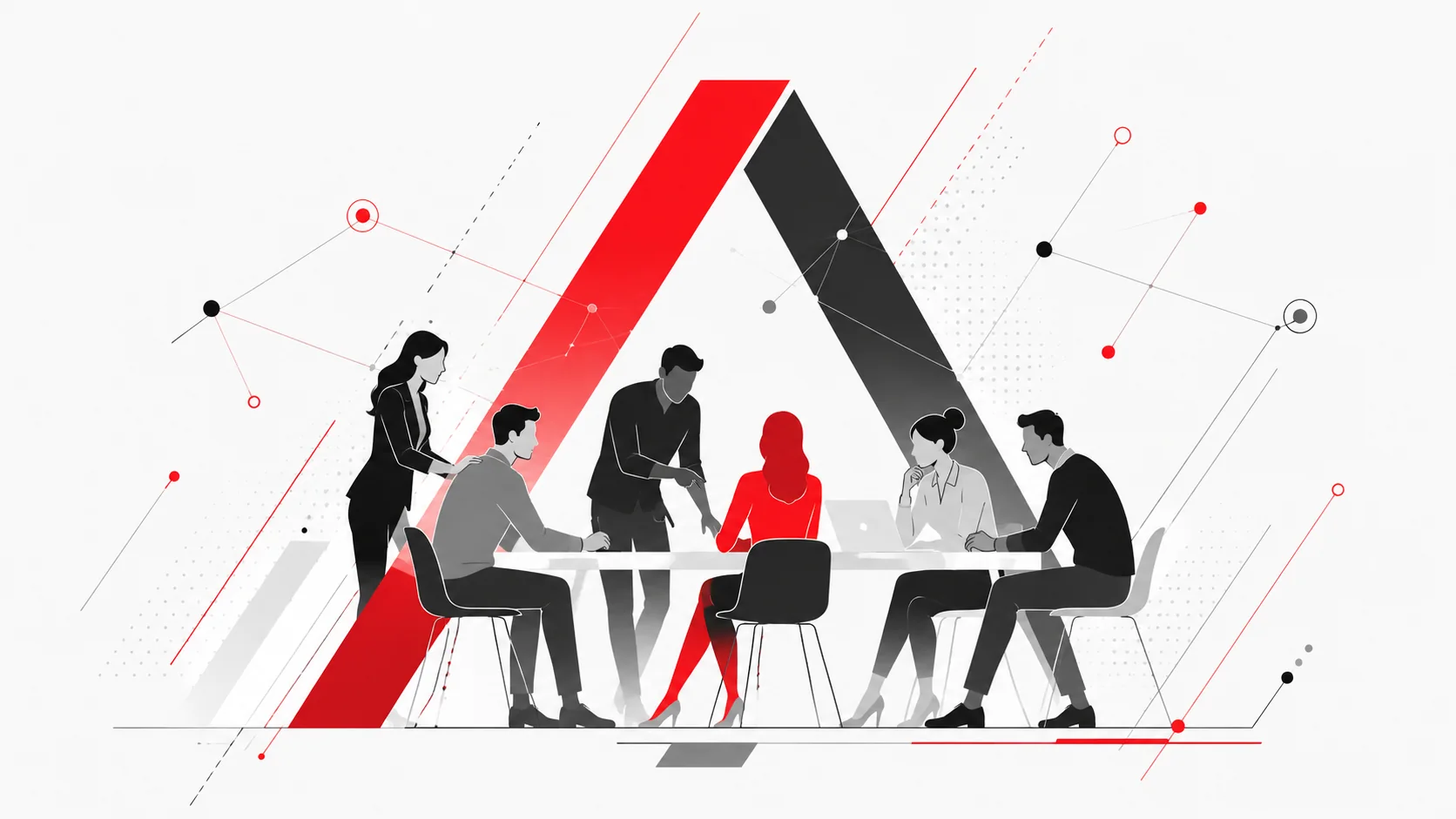 Ilustración de personas colaborando alrededor de una mesa